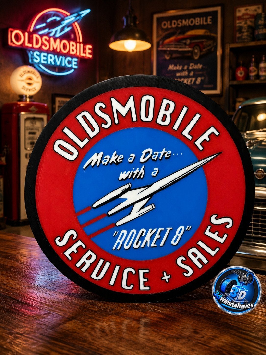 Unieke Oldsmobile retro lichtbak met verlichting., Verzamelen, Ophalen of Verzenden, Nieuw, Lichtbak of (neon) lamp