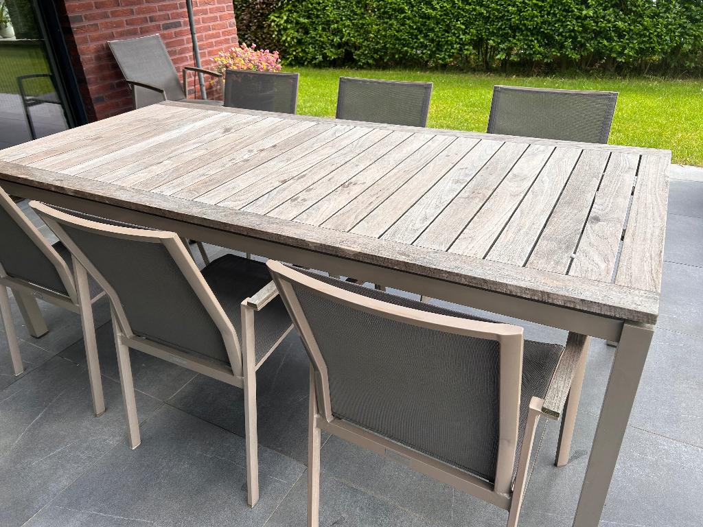 Tuin tafel en stoelen, Tuin en Terras, Ophalen, Gebruikt, Rechthoekig, Aluminium