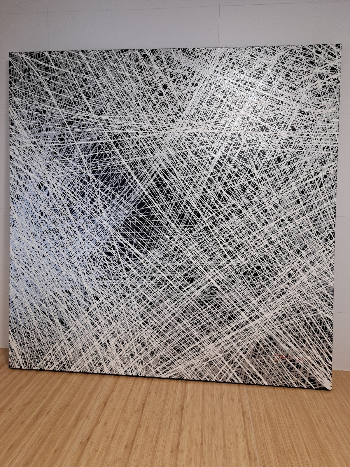 Dynamisch zwart-wit schilderij 120x120 cm, Antiek en Kunst, Kunst | Schilderijen | Abstract, Ophalen