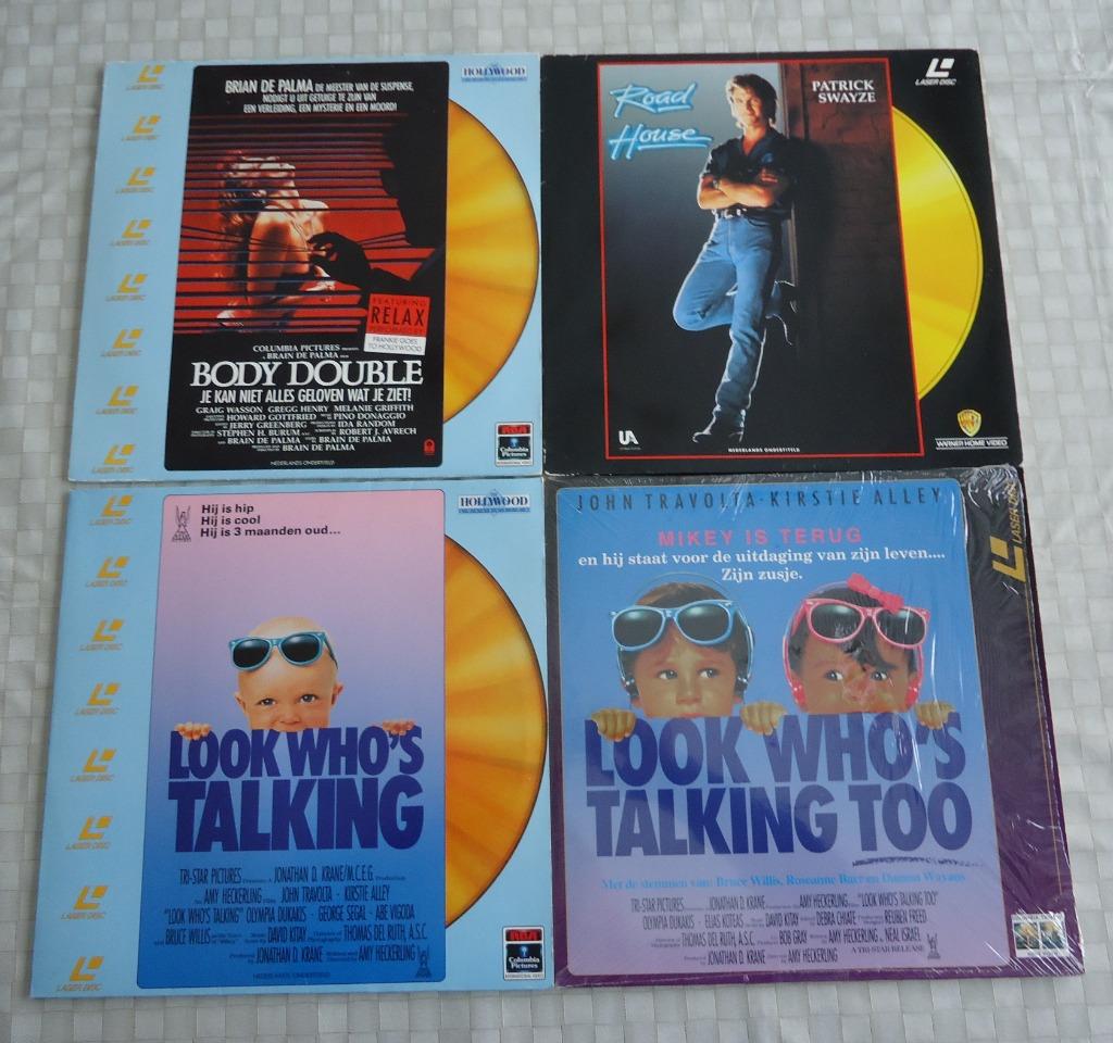 4 Laser Disc's "Body Double /  Road House / Look Who's Talki, Enlèvement ou Envoi, Comme neuf, 12 pouces