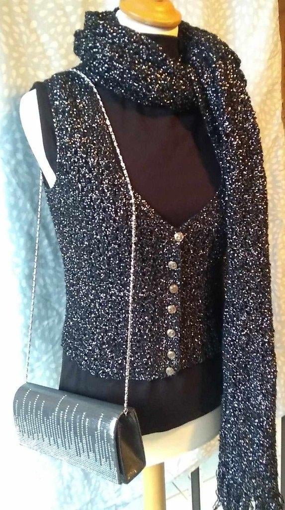 setje van top, glitter gilet, glitter sjaal, nieuwe handtas, Ophalen of Verzenden, Maat 38/40 (M), Grijs
