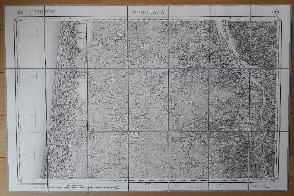 Carte de géographie entoilée Région de Bordeaux 1856, Frankrijk, Ophalen of Verzenden, 1800 tot 2000, Landkaart