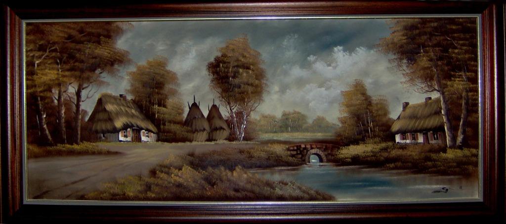 "HERFSTNOSTALGIE" - olieverfschilderij op doek met kader - g, Antiek en Kunst, Ophalen
