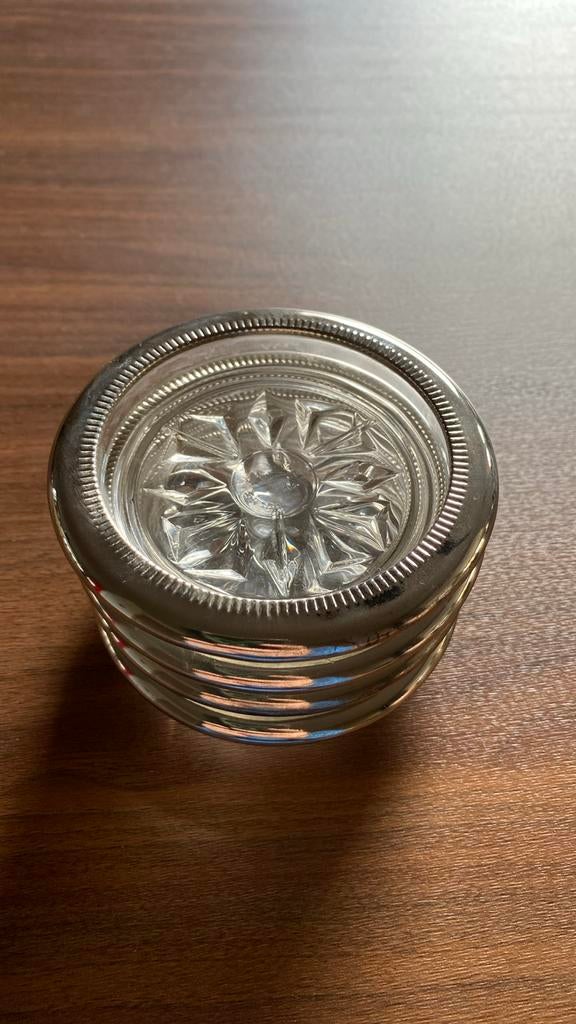 4 glazen/zilveren onderzetters, Antiek en Kunst, Ophalen