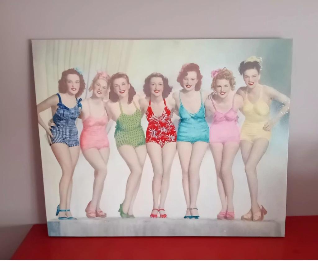 Hele mooie canvas met print vintage dames, 40x50cm., Moins de 50 cm, Enlèvement ou Envoi, Comme neuf, 50 à 75 cm