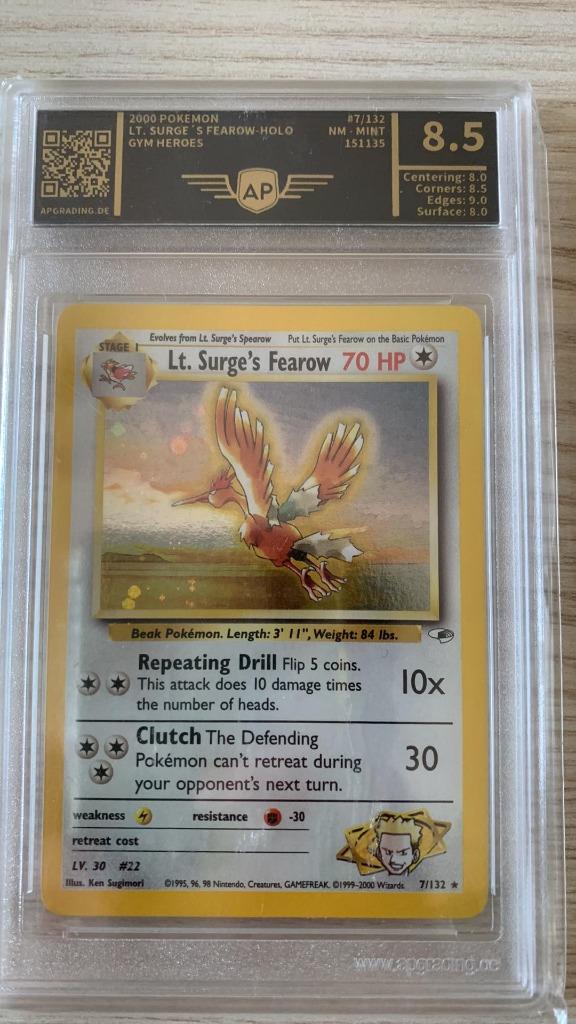 Lt. Surge's Fearow (Gym Heroes) holo AP graded kaart, Hobby en Vrije tijd, Verzamelkaartspellen | Pokémon, Ophalen of Verzenden