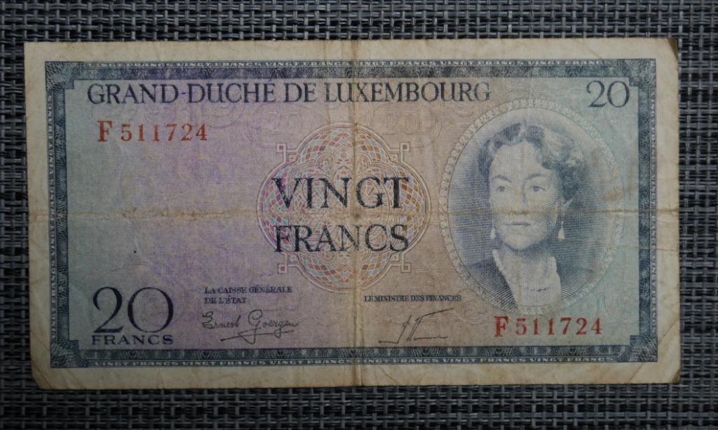 Bankbiljet 20 Frank Luxemburg 1964, Postzegels en Munten, Ophalen of Verzenden, Overige landen, Los biljet