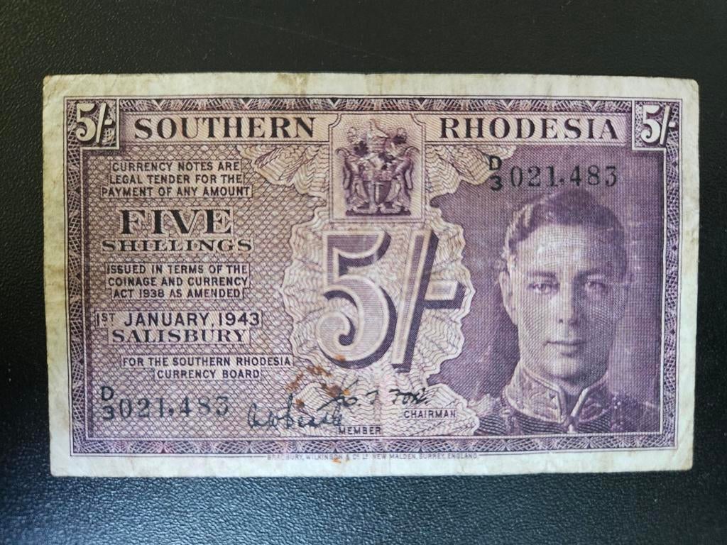 Zuidelijk Rhodesië pick 8a 1943 zeer zeldzaam, Postzegels en Munten, Ophalen of Verzenden, Zimbabwe, Los biljet
