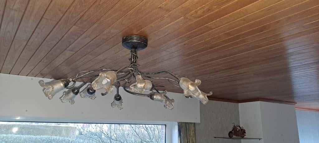 Kroonluchter in smeedwerk +2hanglampjes, Huis en Inrichting, Ophalen of Verzenden, Zo goed als nieuw