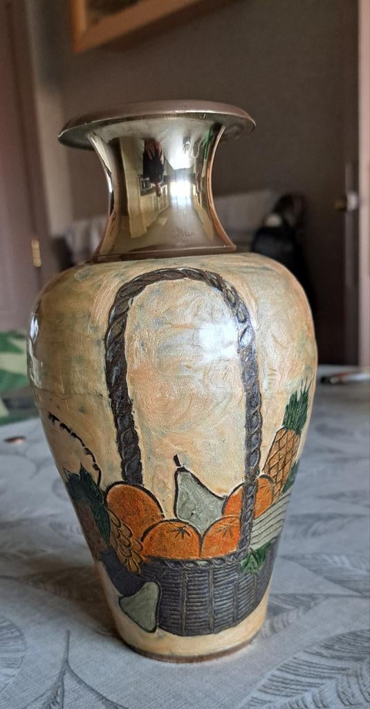 Vintage geëmailleerde cloisonné vaas, Antiek en Kunst, Antiek | Vazen, Ophalen of Verzenden