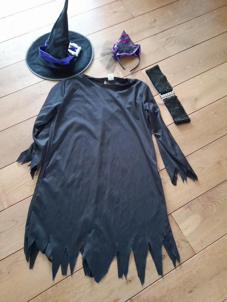 HALLOWEEN - Heksenkleed + heksenhoed M140, Ophalen, Gebruikt, 134 t/m 140, Meisje