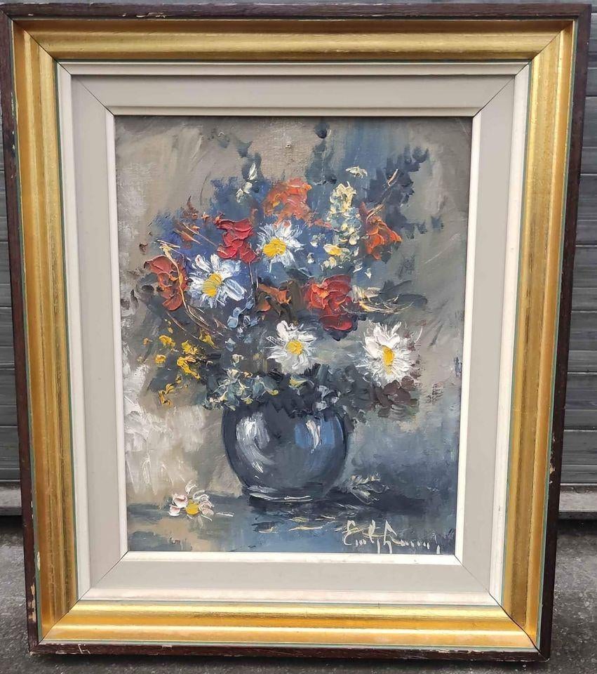 huile sur toile fleurs signe emile lammers, Antiquités & Art, Enlèvement ou Envoi