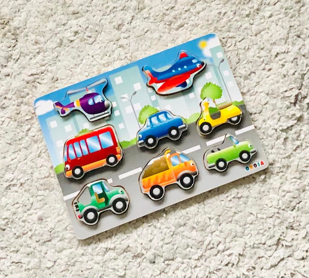 Jeu jouet enfant fille garçon puzzle en bois bloc voiture, Moins de 10 pièces, Utilisé, 6 mois à 2 ans, En bois