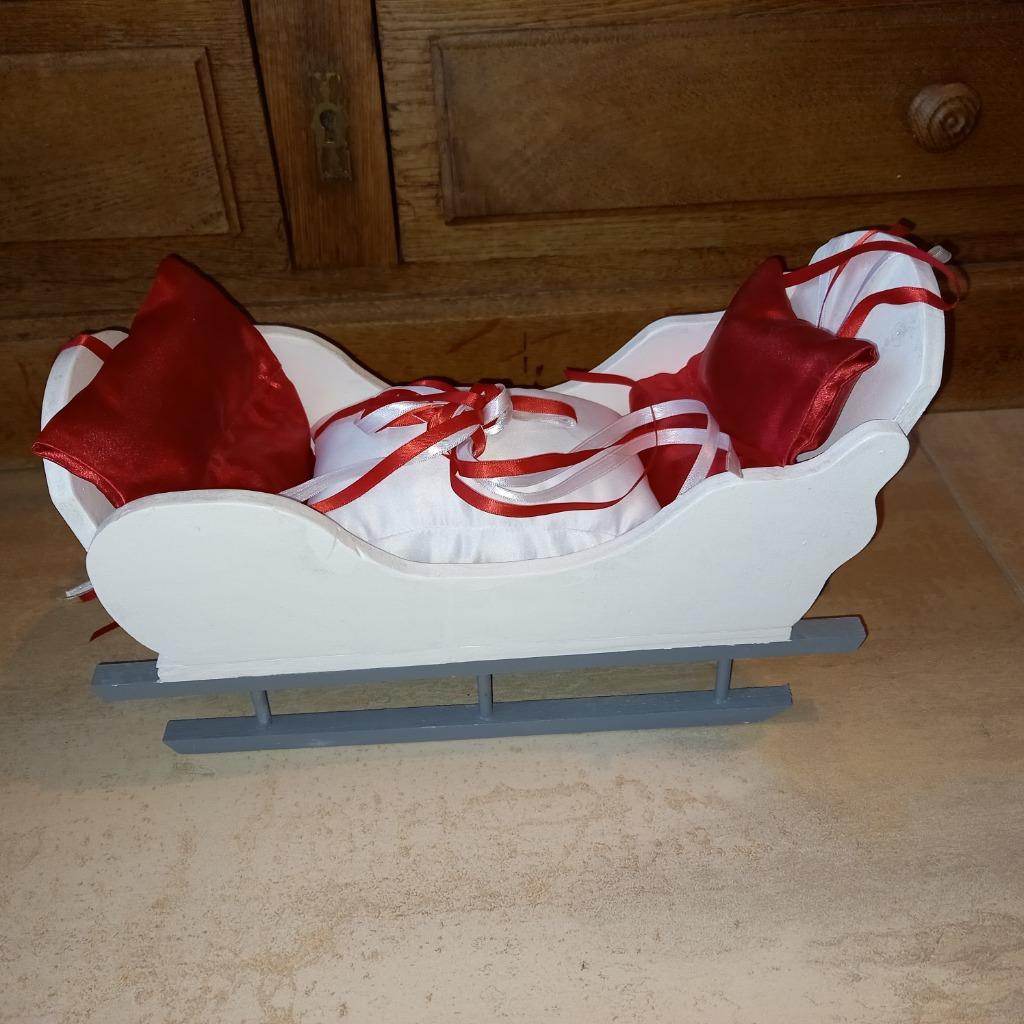 Coussin alliance/traineau bois décoration, Enlèvement ou Envoi, Comme neuf, Blanc, Accessoires