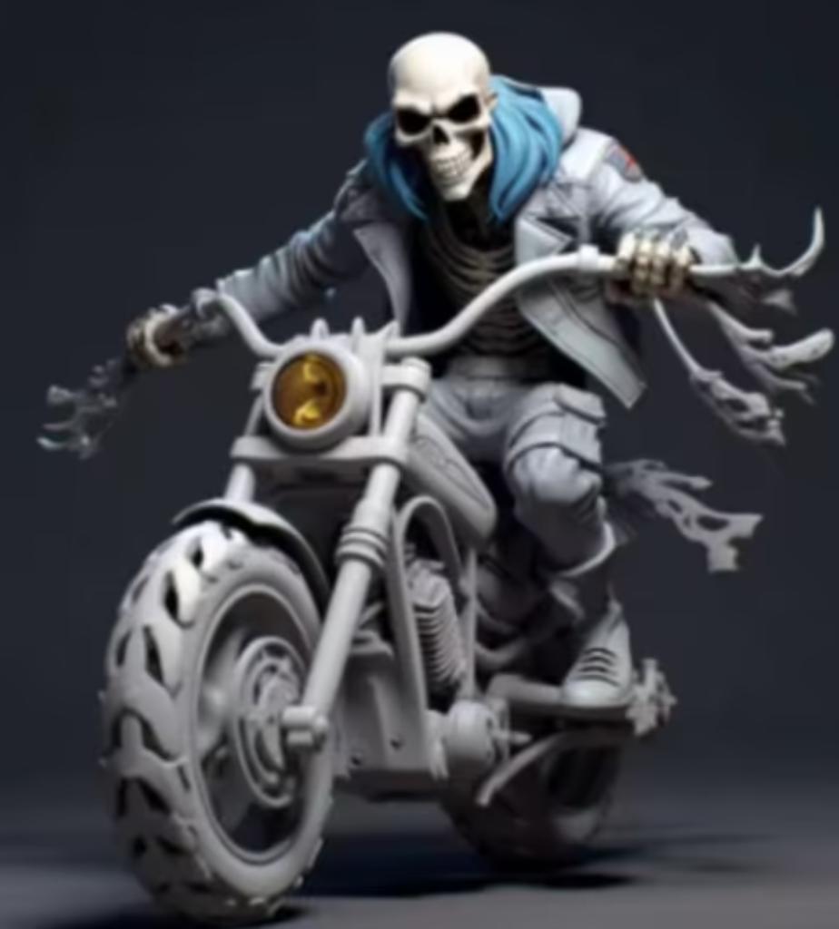 Prachtig beeldje Skelet stoere biker (15cm)