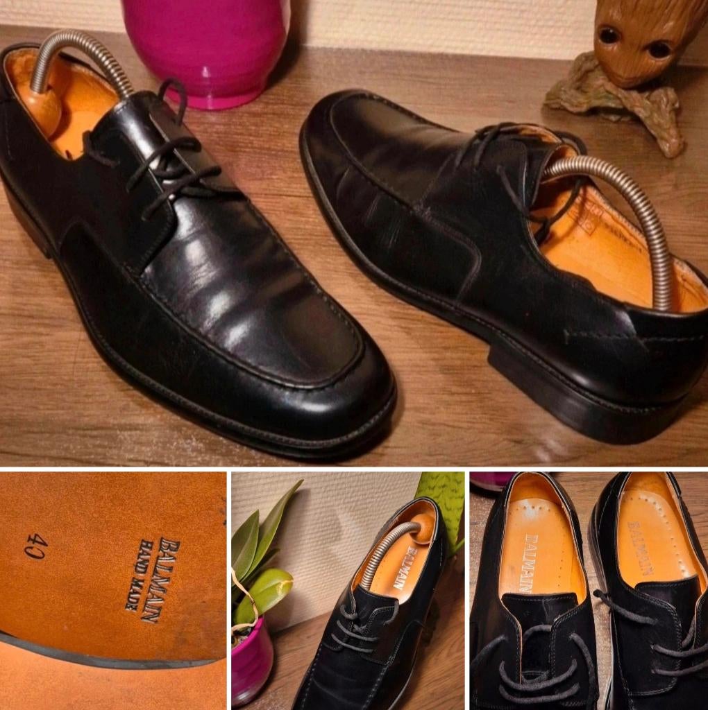 Balmain Derbyschoenen - Leer - Handgemaakt - Maat 40, Balmain, Zwart, Wandelschoenen, Ophalen of Verzenden