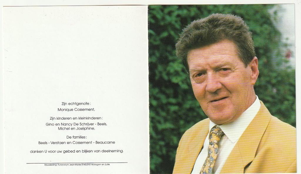 D. BEELS Oeselgem Waregem 1998 Burgemeester Groot-Dentergem, Verzamelen, Bidprentjes en Rouwkaarten, Ophalen of Verzenden, Bidprentje
