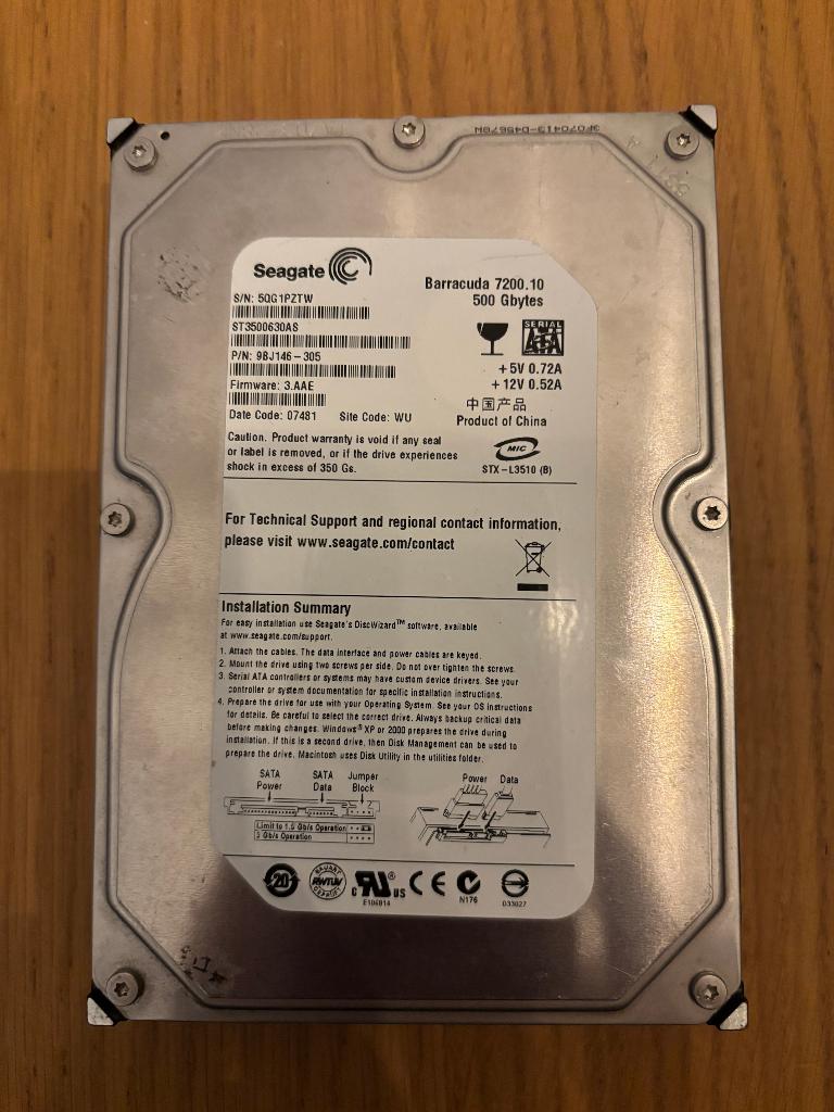 Seagate 500GB - Donor drive - PCB : 100406528 D, Intern, Gebruikt, Ophalen of Verzenden, Desktop