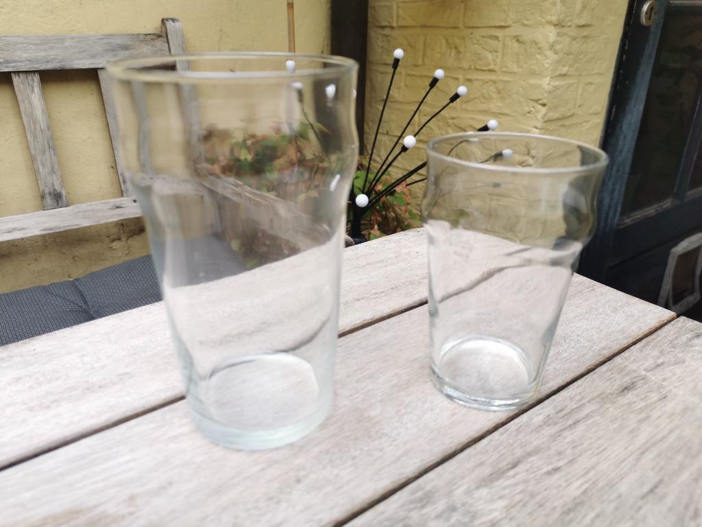 Twee vintage Britse bierglazen: pint en half pint. Prijs/set, Antiek en Kunst, Ophalen of Verzenden