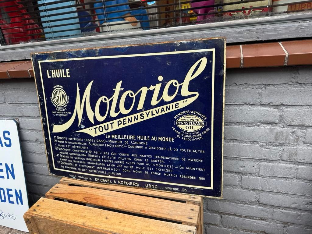 Panneau d'affichage ancien Motoriol, Enlèvement ou Envoi, Utilisé, Panneau publicitaire