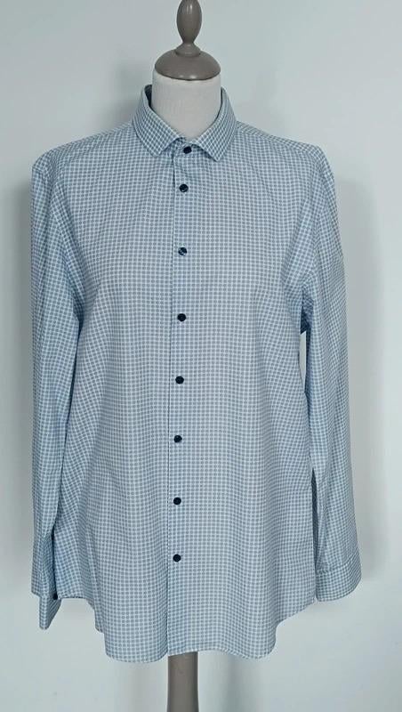 Chemise Slim Fit bleu/blanc homme, Taille L. 🎉, Tour de cou 41/42 (L), Enlèvement ou Envoi, Angelo Litrico, Comme neuf