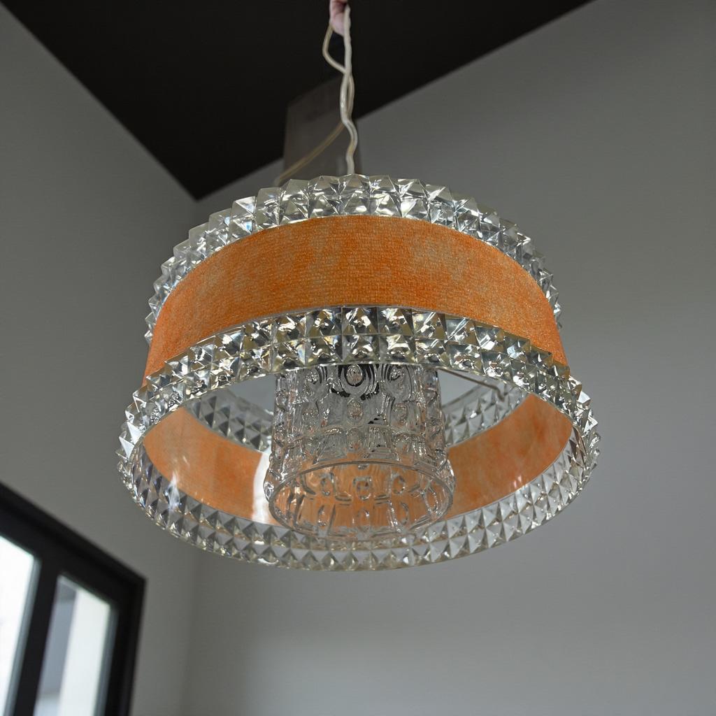 Vintage oranje UFO luster / space age hanglamp, Antiek en Kunst, Ophalen of Verzenden