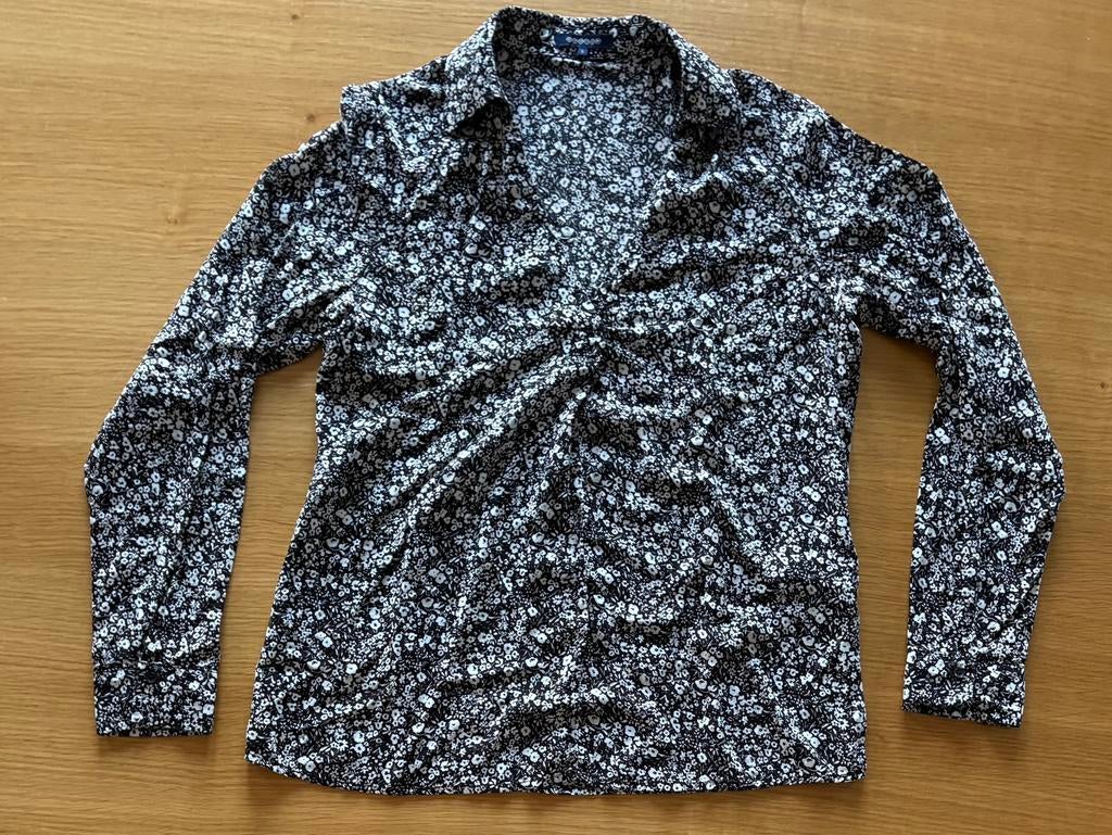 Blouse fleurie noir et blanc avec col chemise - S - 17€, Zwart, Ophalen of Verzenden, Zo goed als nieuw, Bonobo