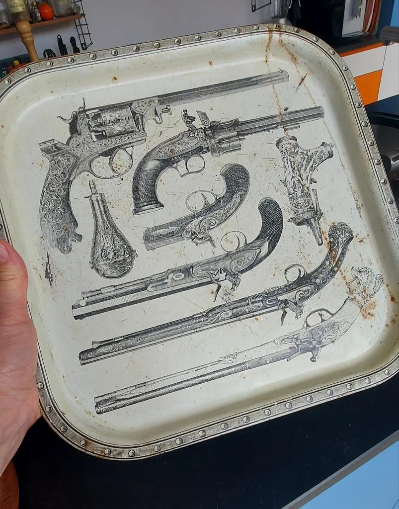Metalen dienblad geweren Piero Fornasetti, Ophalen of Verzenden