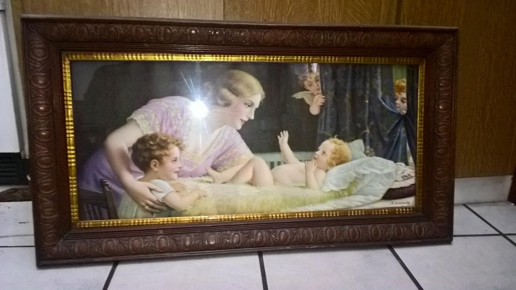 vintage lithografie moeder met kind fr. laubnitz  +-1920, Antiek en Kunst, Ophalen