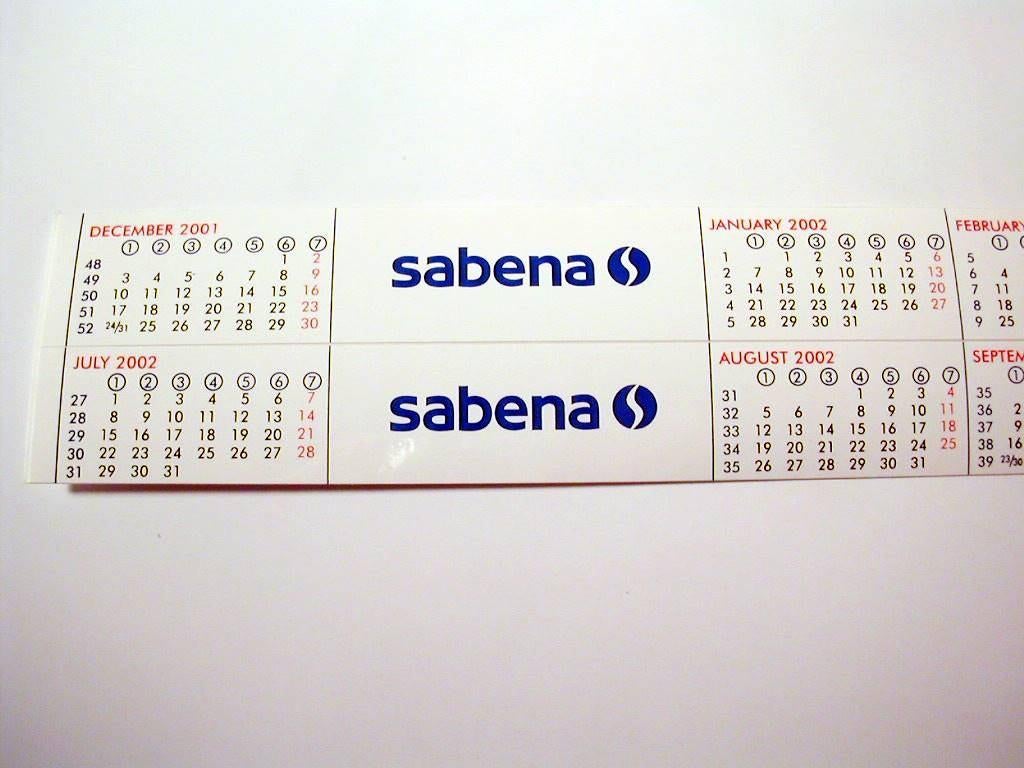 Calendrier Sabena Sticker de décembre 2001 au 4 janvier 32, Enlèvement ou Envoi, Neuf, Société ou Association