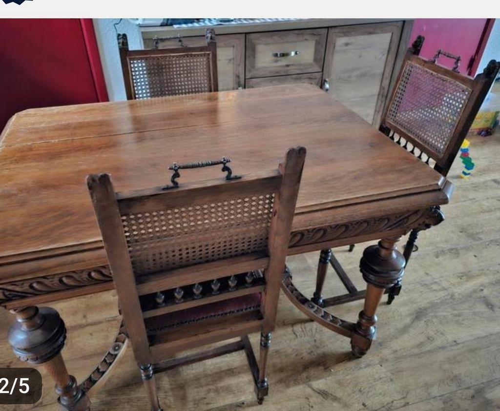Armoires en chêne à 2 colonnes et 1 table, 4 chaises, Enlèvement