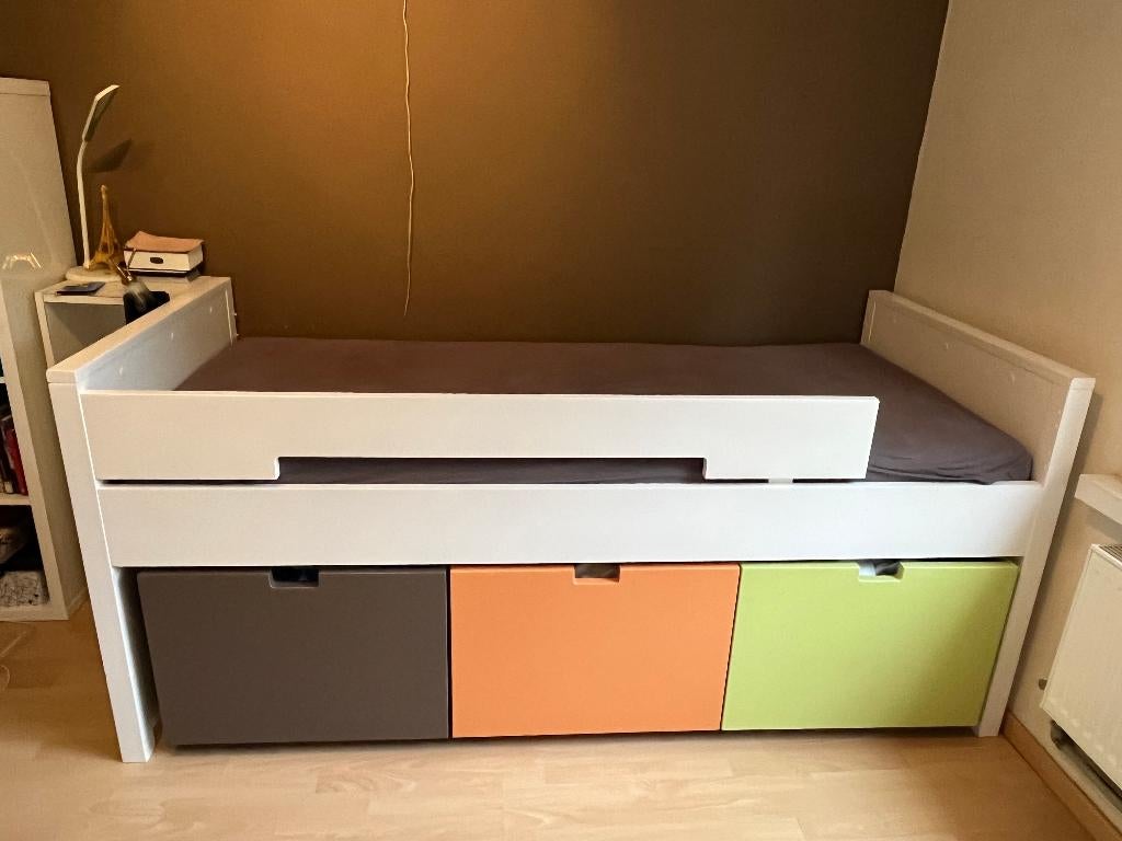 Drie stevige houten opbergbakken Bopita, Ophalen, Gebruikt, Hoogslaper of Stapelbed