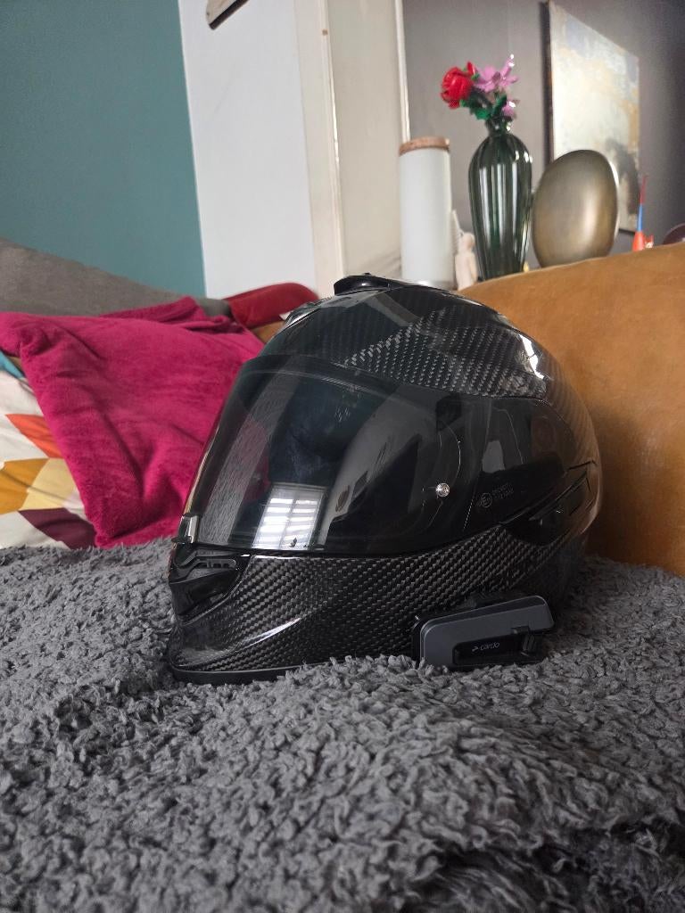 Scorpion EXO-R1 Air Carbon helmet + Cardo Edge, Motoren, M, Heren, Integraalhelm, Tweedehands