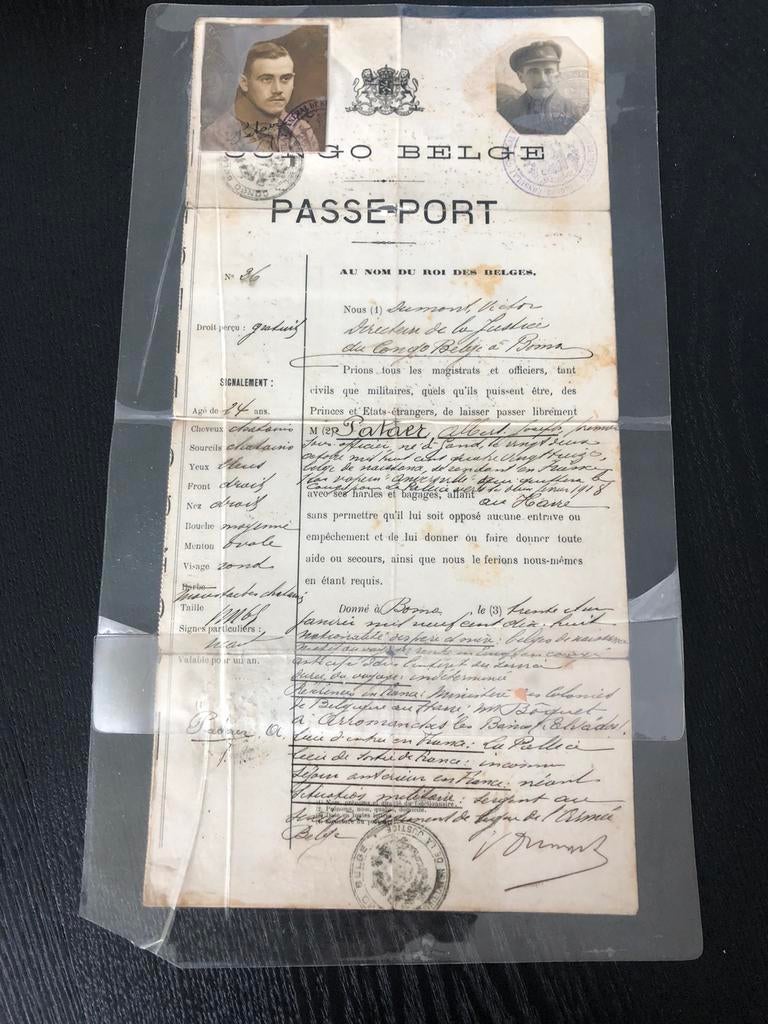 Passeport sous officier Congo-Belge  1918, Enlèvement ou Envoi, Gendarmerie