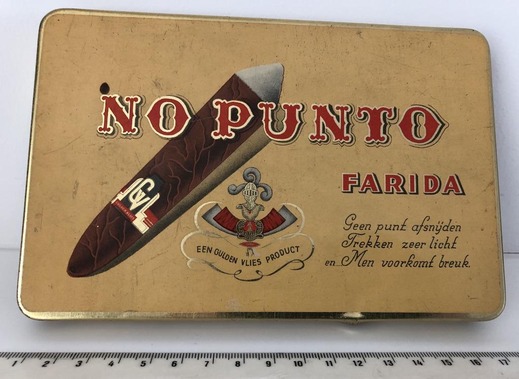 Oud sigarenblik No Punta Farida Gulden Vlies Sigarenfabriek, Verzamelen, Ophalen of Verzenden, Gebruikt, Overige, Overige merken