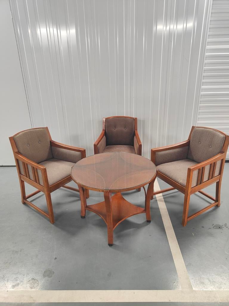 Art-Deco Schuitema & Zonen 3 Fauteuils + 1 Ronde Tafel, Antiek en Kunst, Ophalen