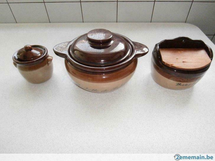 Lot: poubelle de table+boîte à sel+sucrier+pot à lait+pot, Ophalen, Gebruikt