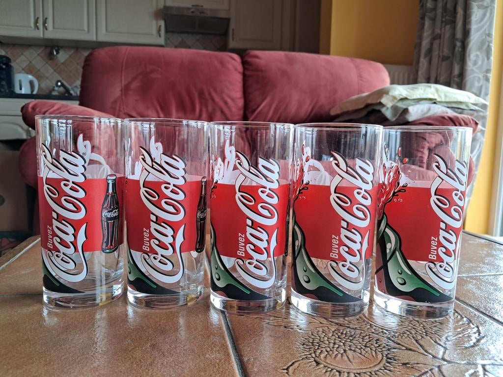 Lot de 5 grands verres Coca-Cola 1999 collectors, Verzamelen, Ophalen of Verzenden, Zo goed als nieuw, Frisdrankglas