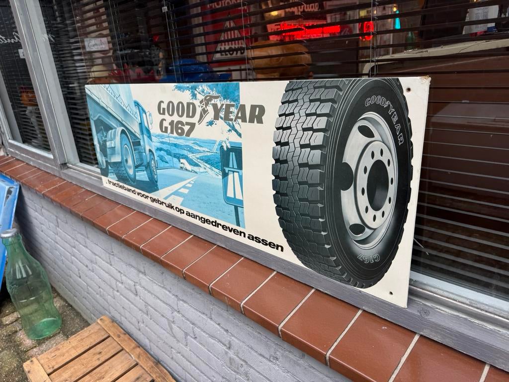 Vintage GoodYear banden reclamebord, Verzamelen, Ophalen, Gebruikt, Reclamebord