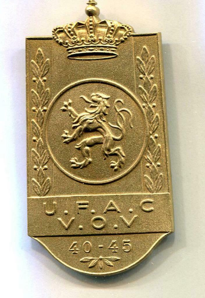 Medaille, Badge UFAC - VOV, 1940-45, Erkentelijkheid, WO2, Verzamelen, Ophalen of Verzenden, Landmacht, Lintje, Medaille of Wings
