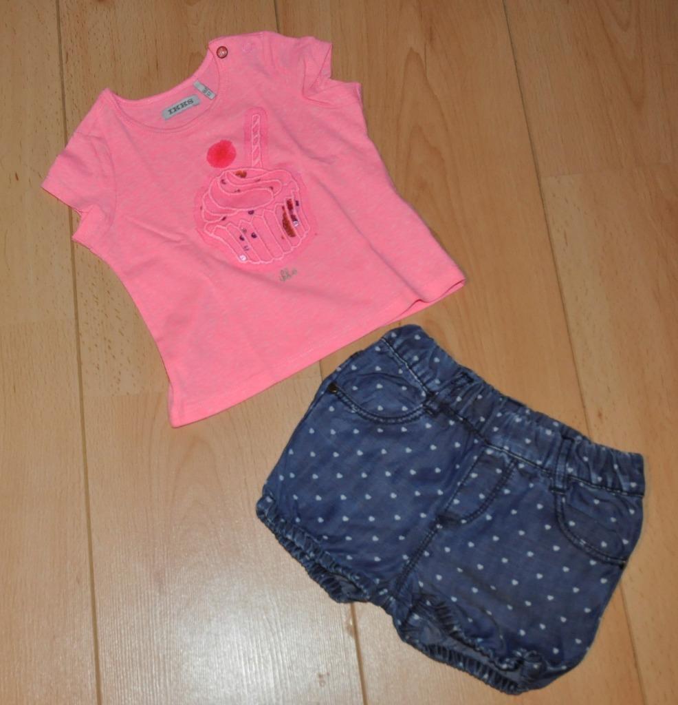 IKKS t shirt rose fluo et short jeans 6 mois TB état, Ophalen of Verzenden, Zo goed als nieuw, Setje, IKKS