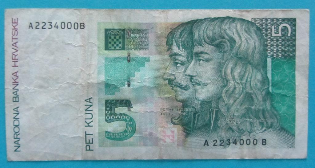 Kroatie - Bankbiljet 5 kuna, Postzegels en Munten, Verzenden, Overige landen, Los biljet