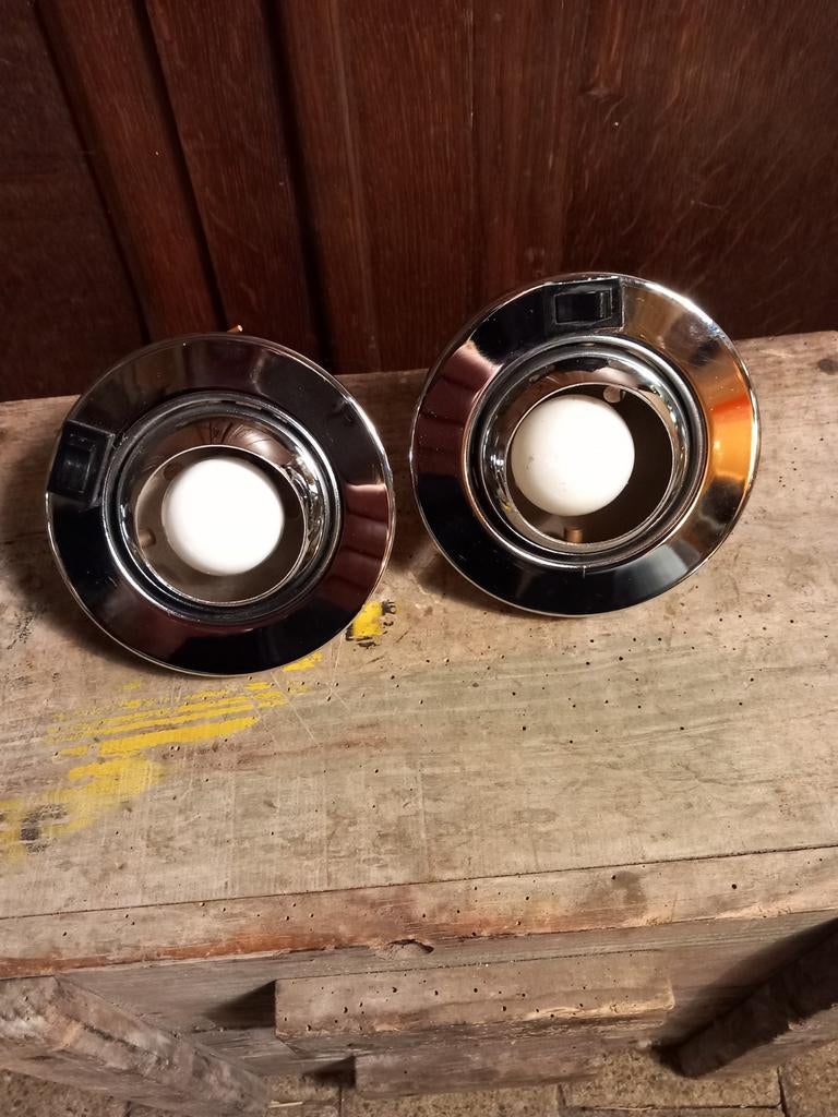 2 vintage inbouw spots in chroom, Ophalen, Gebruikt, Vintage