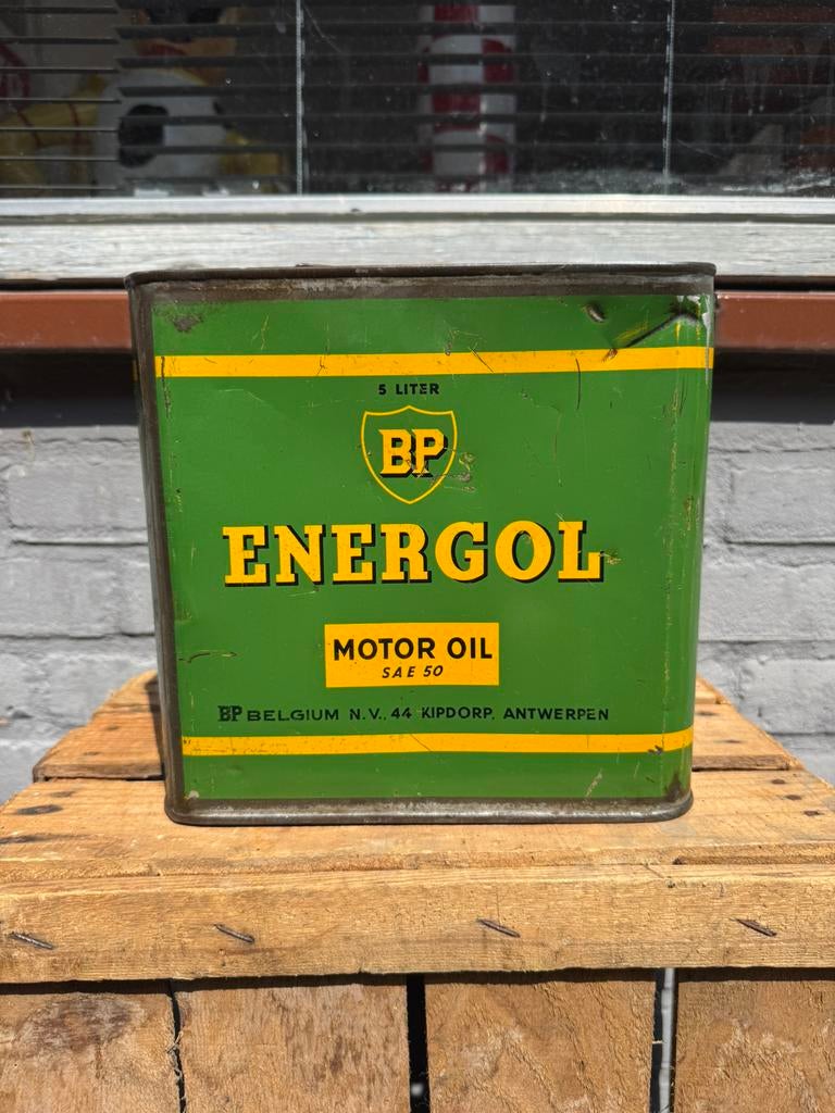 BP Energol Zeldzaam 5 liter olieblik, Verzamelen, Ophalen of Verzenden, Gebruikt, Verpakking