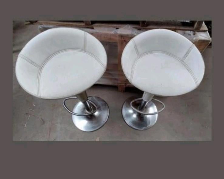 Tabouret de bar vintage rétro chaise de bar en cuir blanc 19, Enlèvement ou Envoi, Utilisé, Blanc