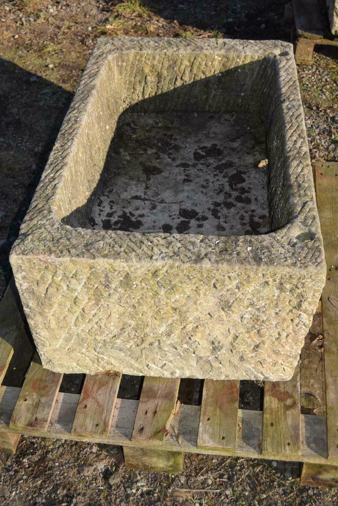 Blauwe hardstenen bak, kuip, plantenbak 1,10 m, Ophalen, Gebruikt
