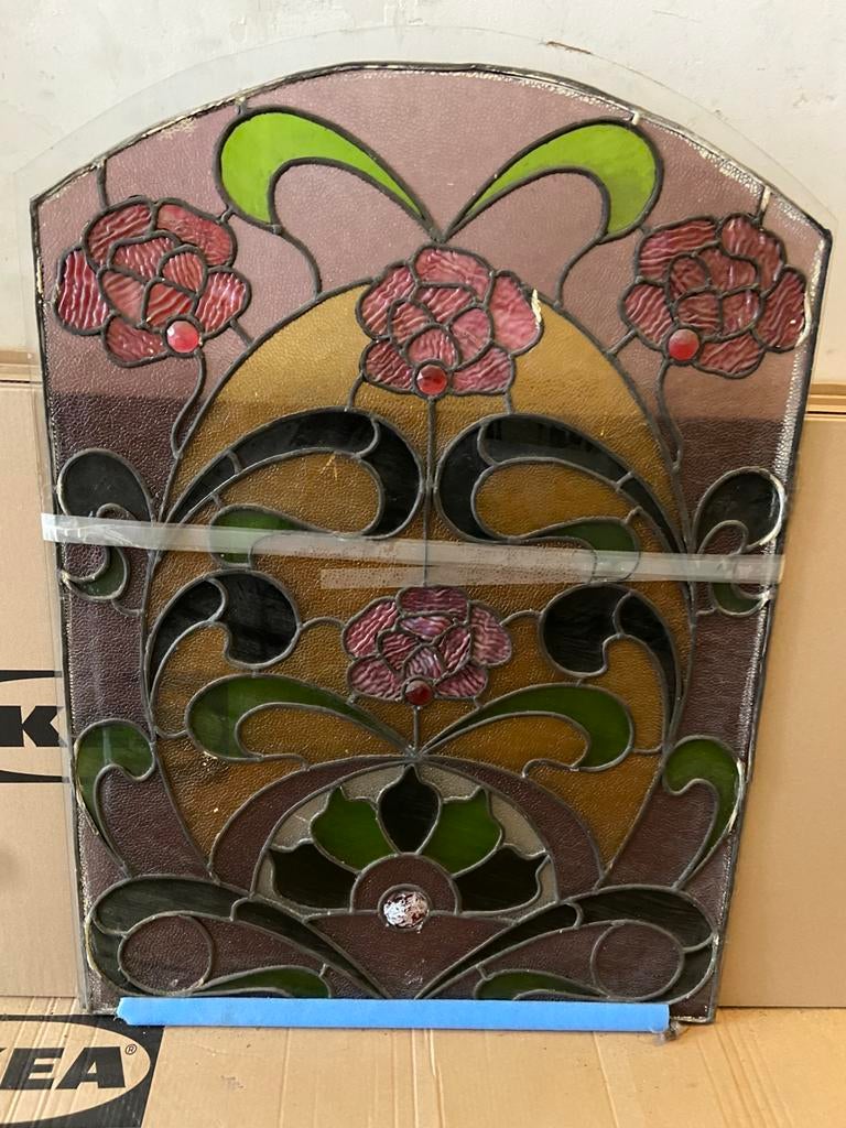 Twee Art Nouveau glas in lood ramen, Ophalen, Zo goed als nieuw, Glas in lood