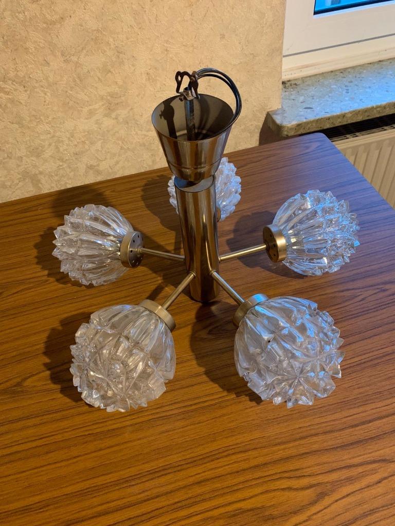 vintage space age plafondlamp luster 5 x identieke per stuk, Ophalen of Verzenden, Zo goed als nieuw, Glas, Space age