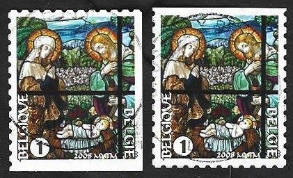 2 Postzegels België 2008 Kerstmis en nieuwjaar, Kerst, Frankeerzegel, Ophalen of Verzenden, Gestempeld