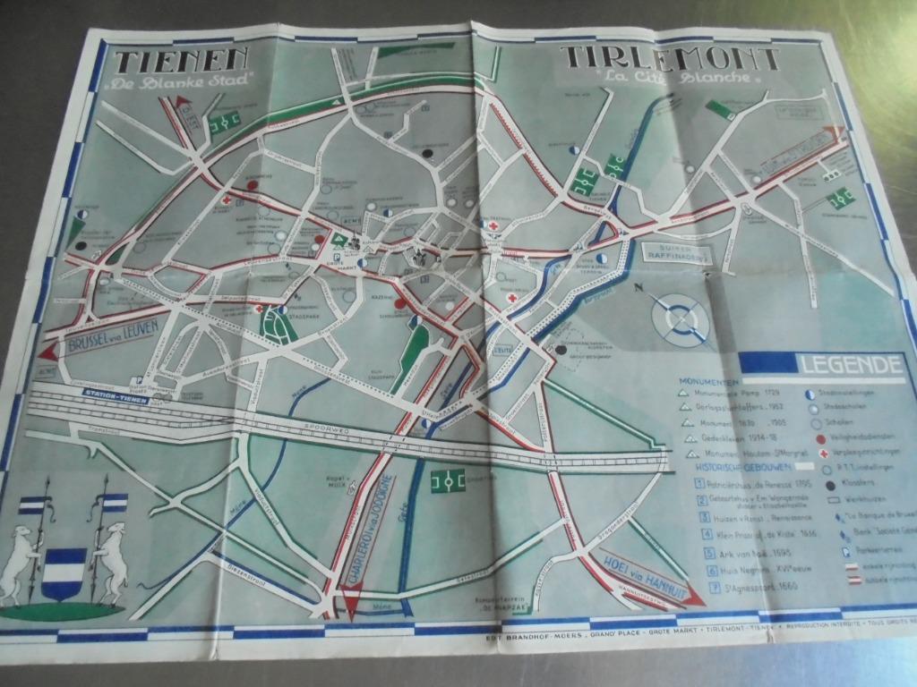 Oud stratenplan van Tienen "De blanke stad", Ophalen of Verzenden, Gebruikt
